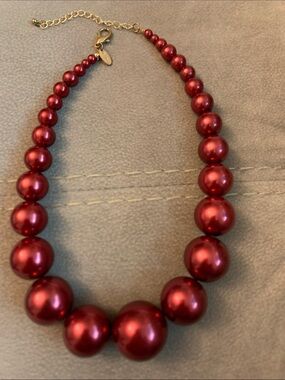 Bold Red Pearl Bead Necklace with Adjustable Gold Chain